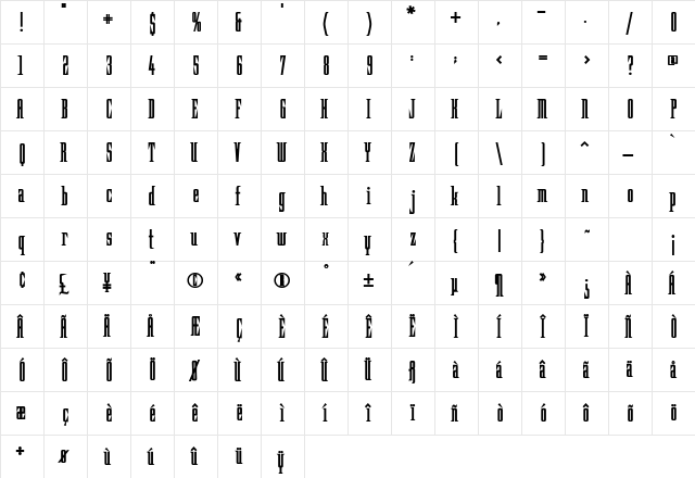 BonaireLightSSK Bold  glyph index