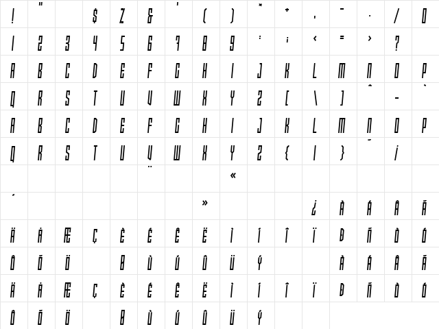 Xray Ted [skew] Regular  glyph index