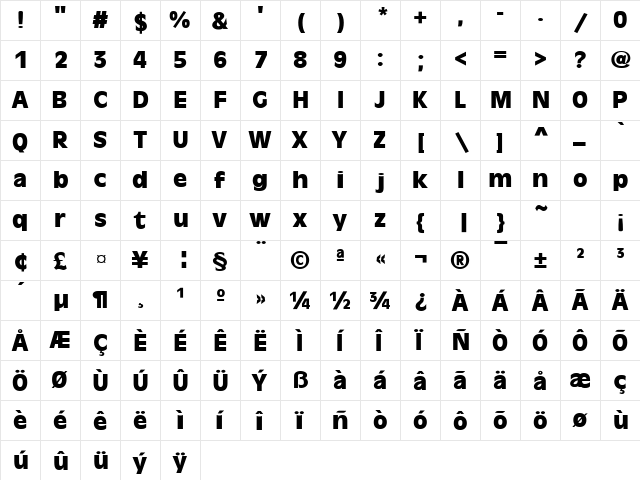 AntiquarianBlack Regular  glyph index