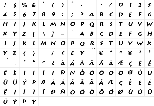 Listium Bold-Oblique  glyph index