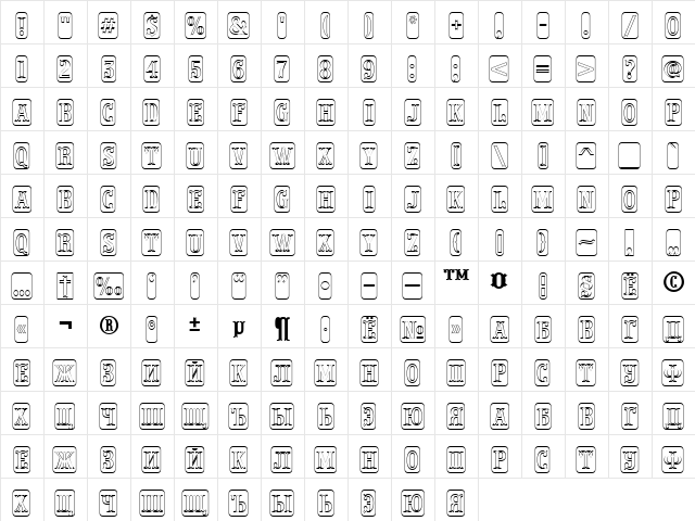 a_PresentumNrCmDcOtl Regular  glyph index