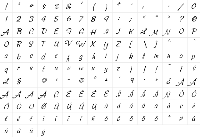 Montauk Regular  glyph index