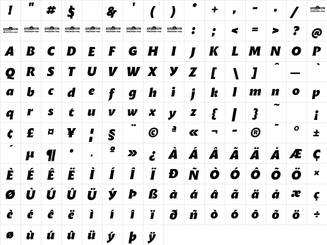 Malik Trial Extrabold Italic  glyph index