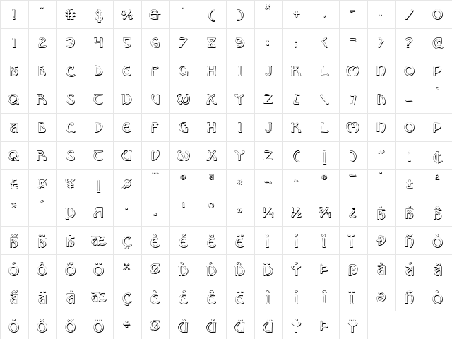 Brin Athyn Shadow Regular  glyph index