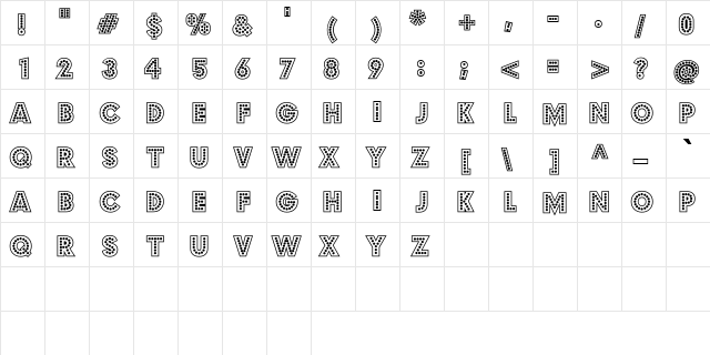 GE Spotty Outline Caps Regular  glyph index