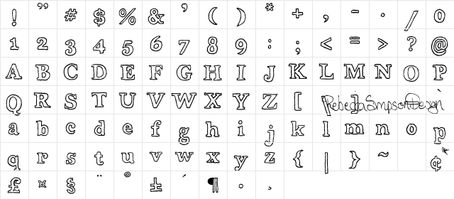 Wobbly Bob Outline Regular  glyph index