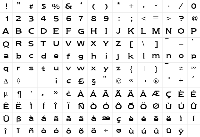 NebraskaMedium DB Regular  glyph index