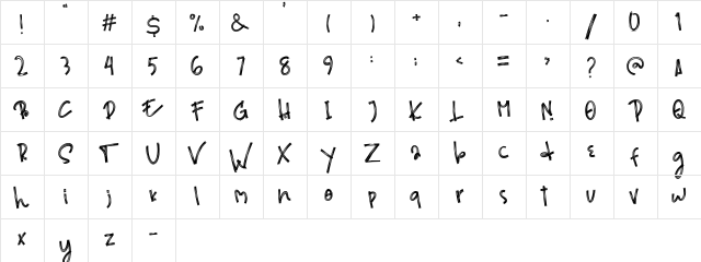 Existancy Regular  glyph index