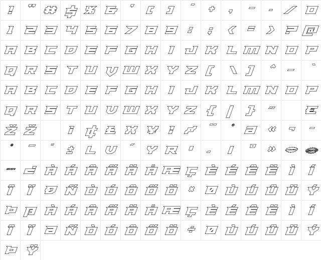 Paladins Outline Regular  glyph index