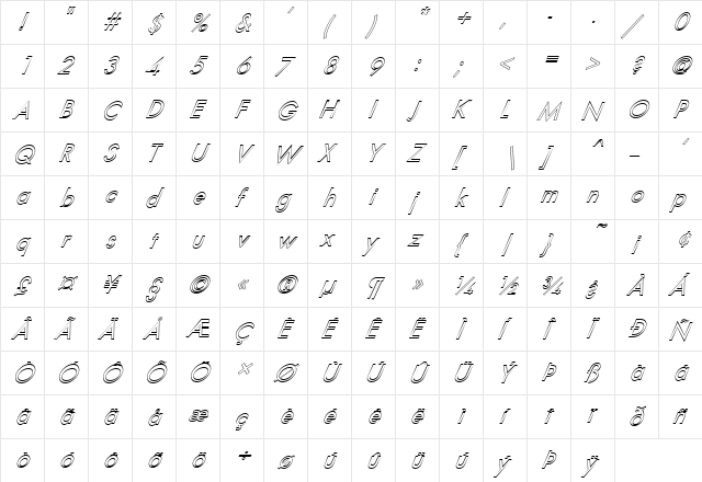 FZ BASIC 18 HOLLOW ITALIC Normal  glyph index