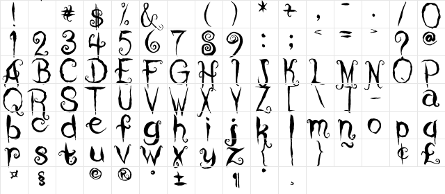 Coraline's Cat Regular  glyph index