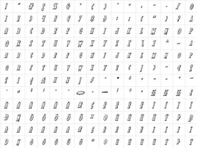 Wolf's Bane II Engraved Italic Italic  glyph index