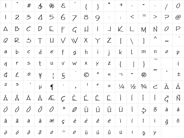 00325 Regular  glyph index