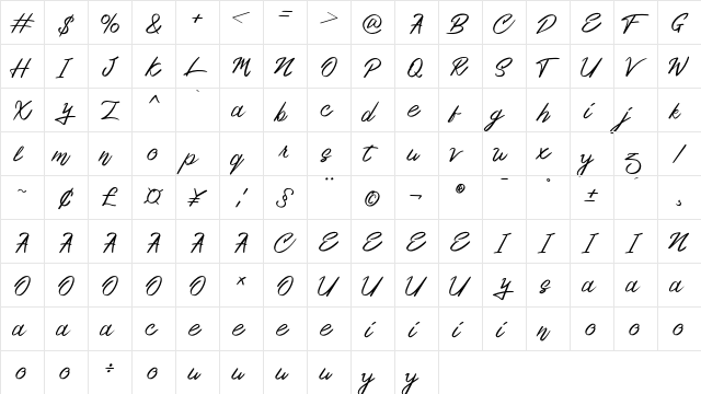 Ourlastt-Demo Regular  glyph index