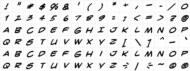 CrimeFighter BB Bold  glyph index