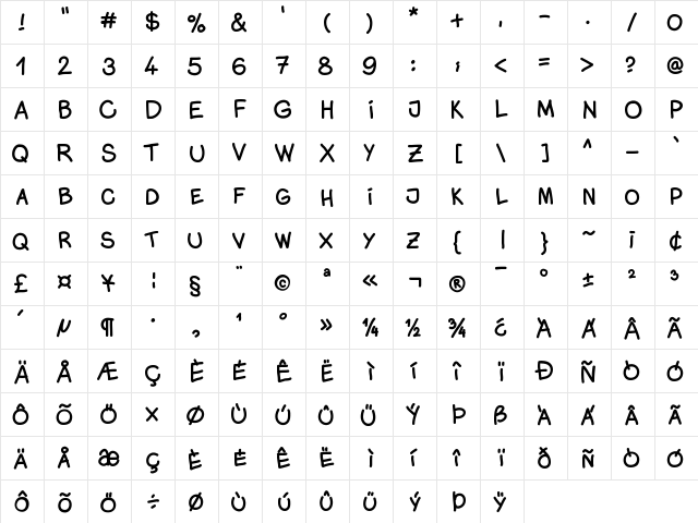 Monicacomic Medium  glyph index