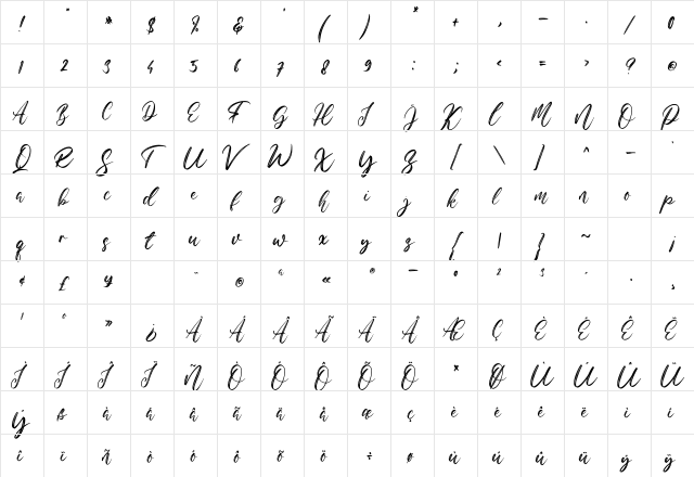 Hello Georgia Regular  glyph index