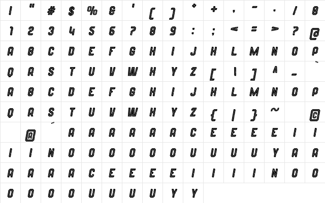 Wynford Line Alt. 1 Italic  glyph index