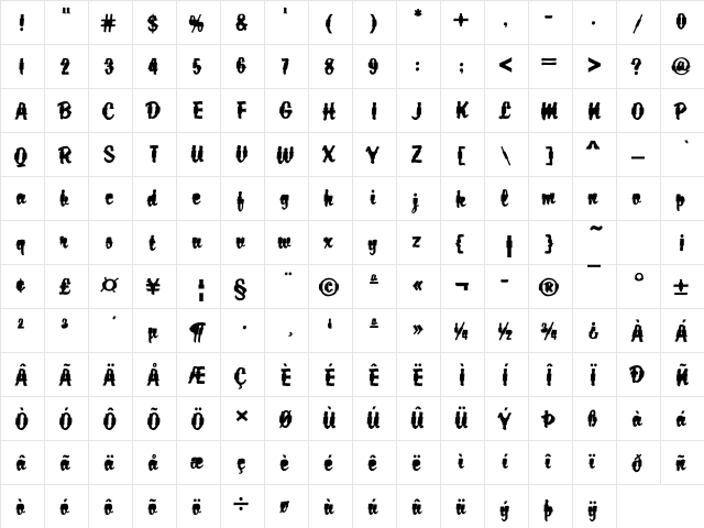 DTCBrodyM44 Regular  glyph index