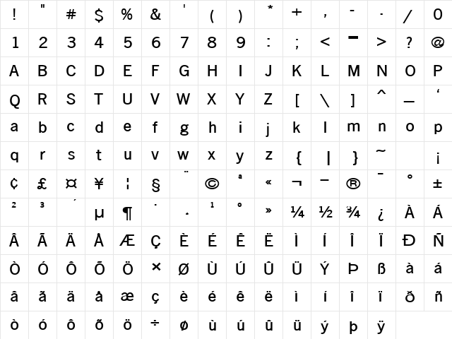 Matterhorn-Extended Bold  glyph index