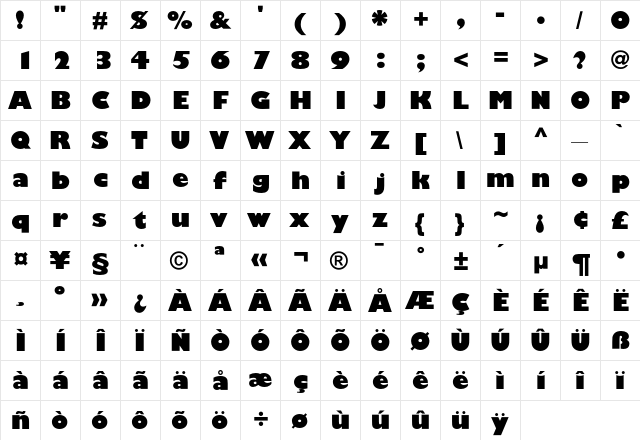 Gentle SansUltraBold  glyph index
