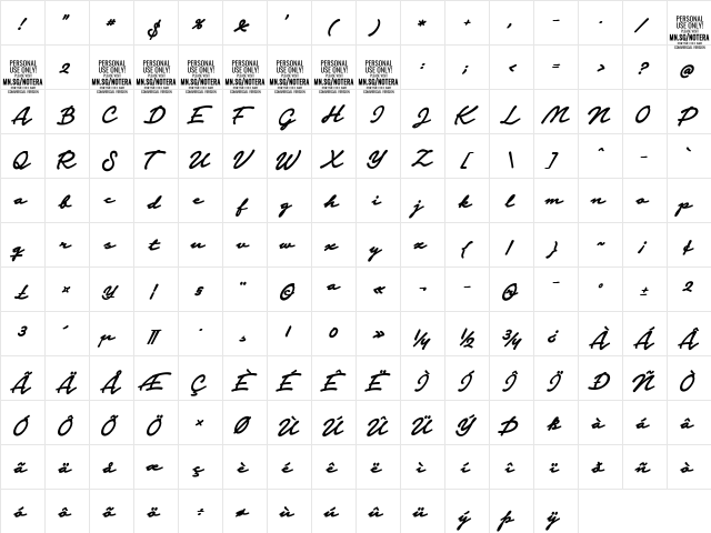 Notera 2 PERSONAL USE ONLY Bold  glyph index