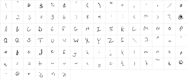 WolfieBoy Regular  glyph index