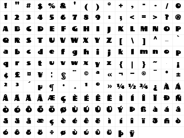 BottleKaps S Expanded Regular  glyph index