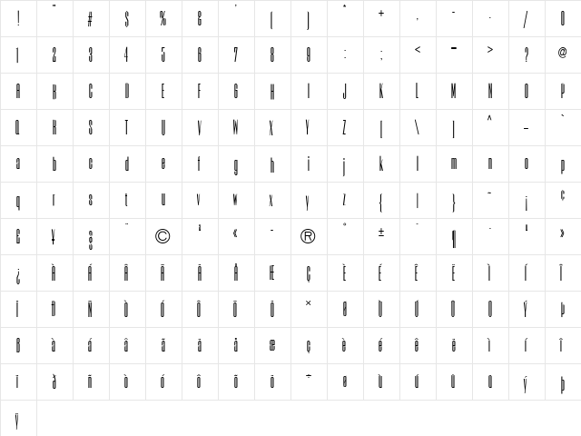 EmpireStateMedium Regular  glyph index