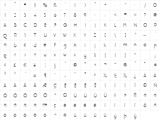 Banjoman Open Lt Light  glyph index