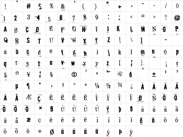 Moksha Regular  glyph index