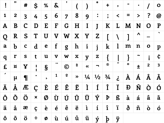 Enriqueta Bold  glyph index