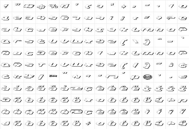 Kubrick Shadow Regular  glyph index