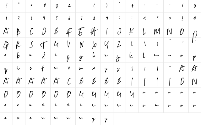 Copalanga Regular  glyph index