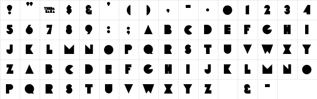 DXS Theda Bara Regular  glyph index