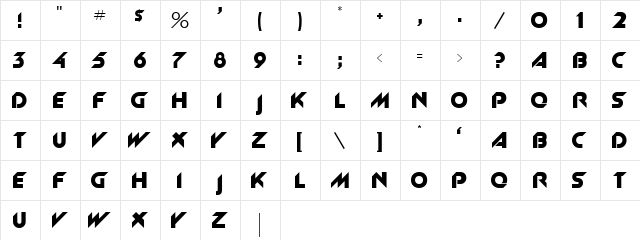 Slantwise Regular  glyph index