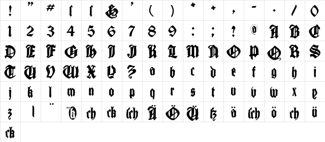CantaraGotica Regular  glyph index
