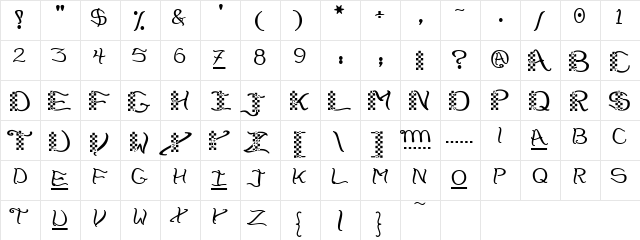 CheckerHat Regular  glyph index