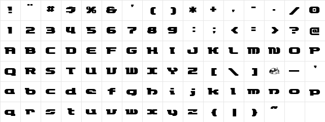 ETRocketype Regular  glyph index