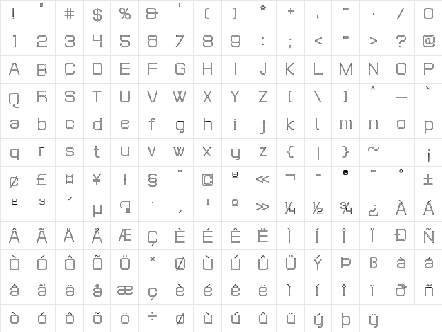POE Headline Regular  glyph index