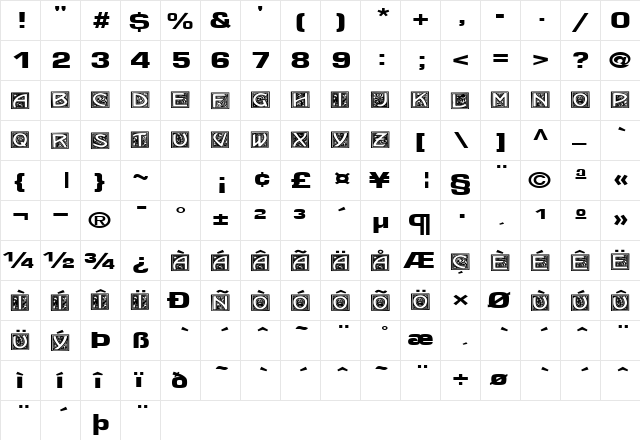 CarnegieWay32 Regular  glyph index