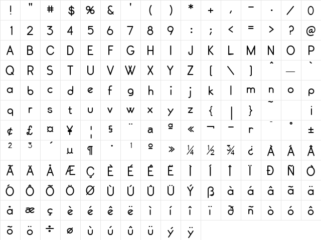 Cennerik Bold  glyph index