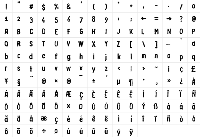 LTRussischBrot EatText Regular  glyph index