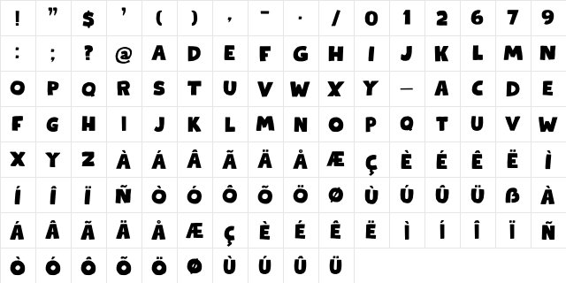 Kapsalon DEMO Regular  glyph index