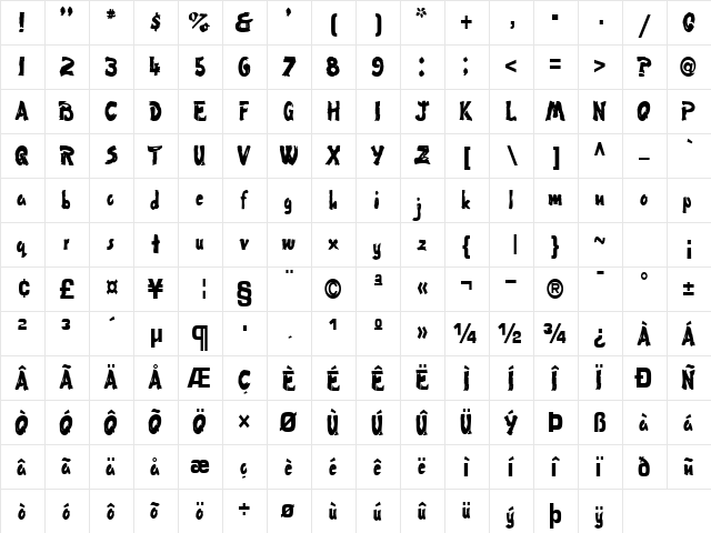 FlatBrush36 Regular  glyph index