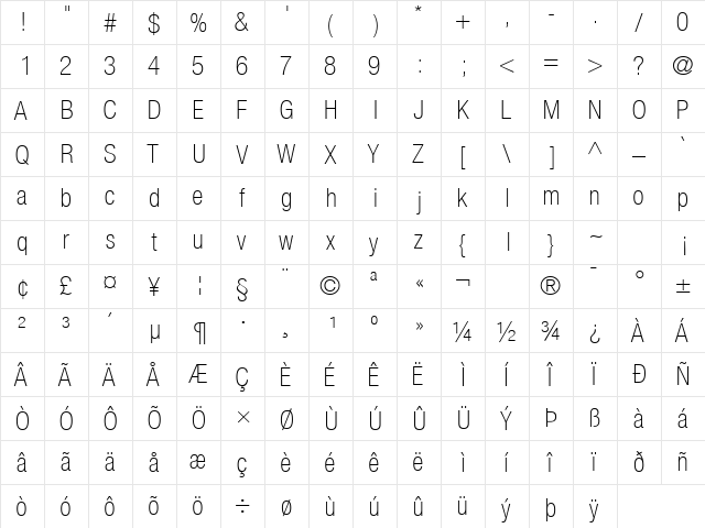 ContextRepriseThinCondSSK Regular  glyph index