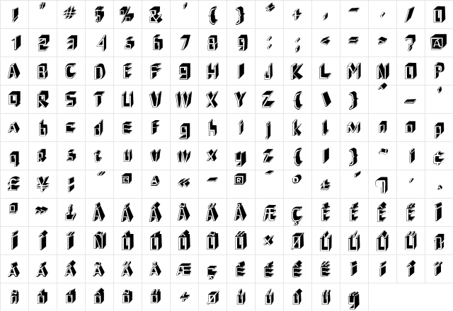 ShoeRepairs Regular  glyph index