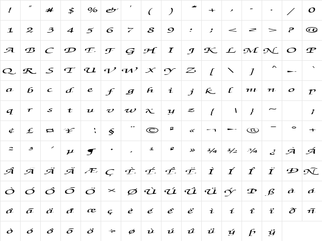ChristianChicText65 Regular  glyph index