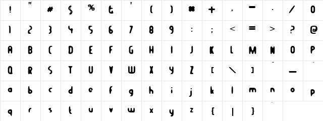 dabedd Regular  glyph index