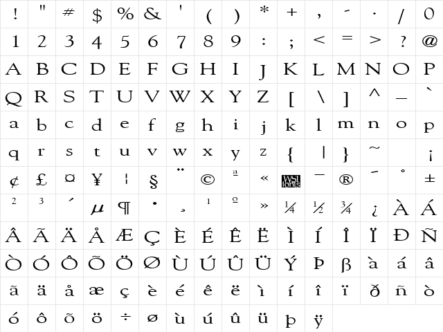 GildeBroad Regular  glyph index
